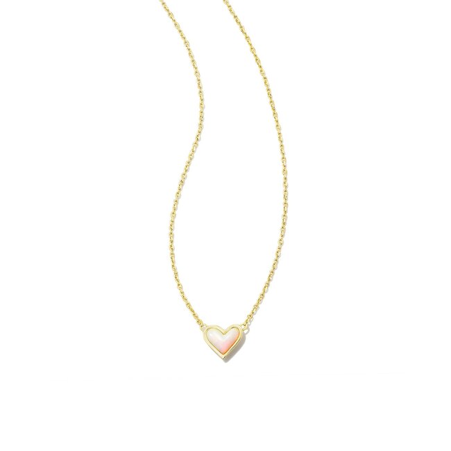 Framed Ari Heart Gold Short Pendant Necklace in White Opalescent Resin