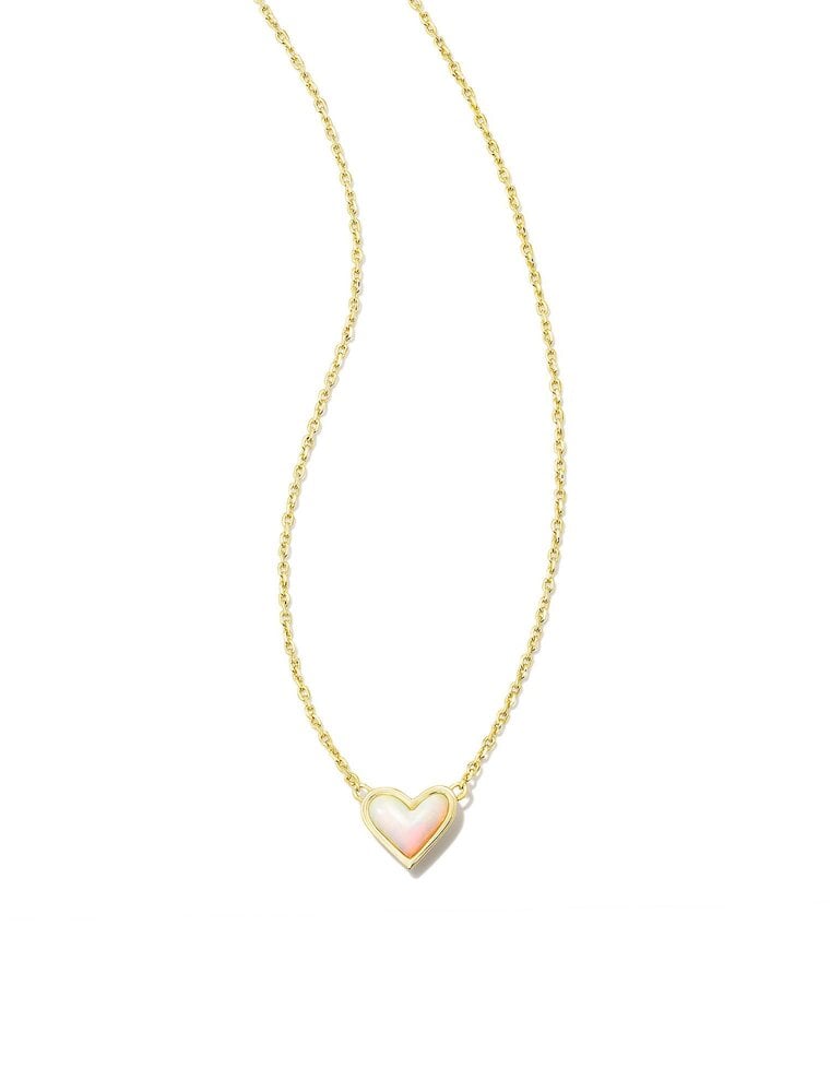 KENDRA SCOTT DESIGN Framed Ari Heart Gold Short Pendant Necklace in White Opalescent Resin