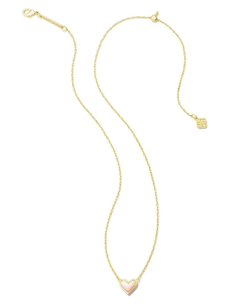 KENDRA SCOTT DESIGN Framed Ari Heart Gold Short Pendant Necklace in White Opalescent Resin