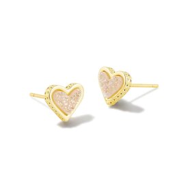KENDRA SCOTT DESIGN Framed Ari Heart Gold Stud Earrings in Iridescent Drusy