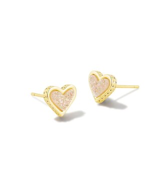 KENDRA SCOTT DESIGN Framed Ari Heart Gold Stud Earrings in Iridescent Drusy
