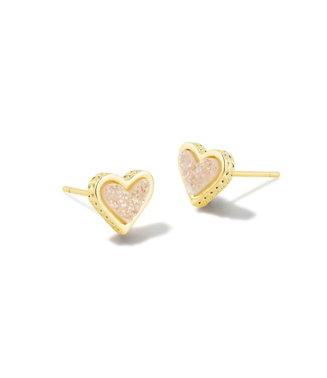 Framed Ari Heart Gold Stud Earrings in Iridescent Drusy