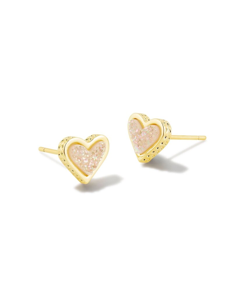 KENDRA SCOTT DESIGN Framed Ari Heart Gold Stud Earrings in Iridescent Drusy