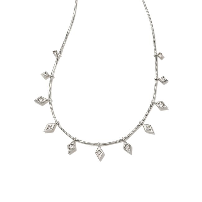 Kinsley Silver Strand Necklace in White Crystal