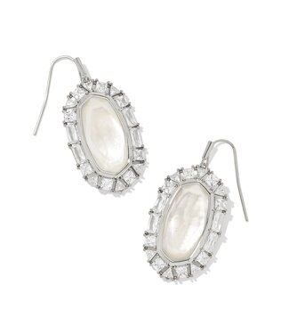 KENDRA SCOTT DESIGN Elle Silver Crystal Frame Drop Earrings in Ivory Mother-of-Pearl