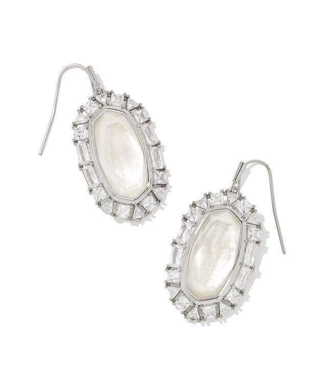 Elle Silver Crystal Frame Drop Earrings in Ivory Mother-of-Pearl