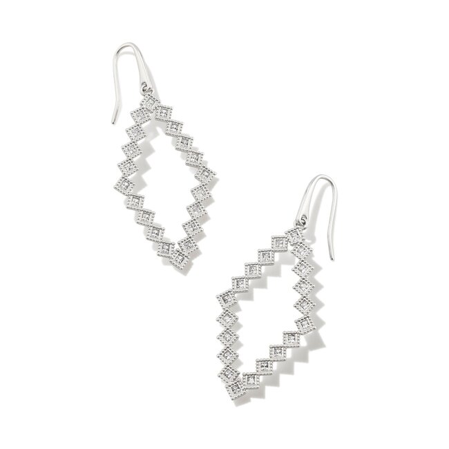 Kinsley Silver Open Frame Earrings in White Crystal