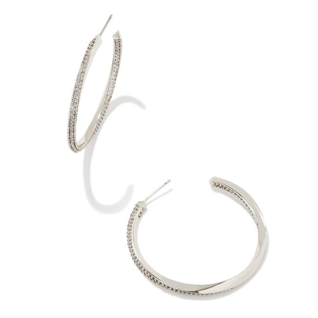 Kendra Scott Ella Silver Hoop Earrings in White Crystal Her Hide Out