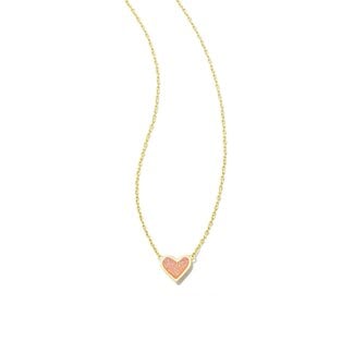 KENDRA SCOTT DESIGN Framed Ari Heart Gold Short Pendant Necklace in Light Pink Drusy