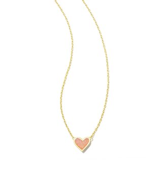 KENDRA SCOTT DESIGN Framed Ari Heart Gold Short Pendant Necklace in Light Pink Drusy