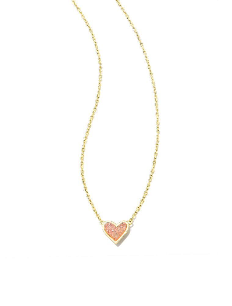KENDRA SCOTT DESIGN Framed Ari Heart Gold Short Pendant Necklace in Light Pink Drusy