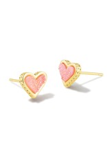 KENDRA SCOTT DESIGN Framed Ari Heart Gold Stud Earrings in Light Pink Drusy