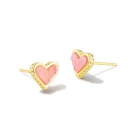 KENDRA SCOTT DESIGN Framed Ari Heart Gold Stud Earrings in Light Pink Drusy