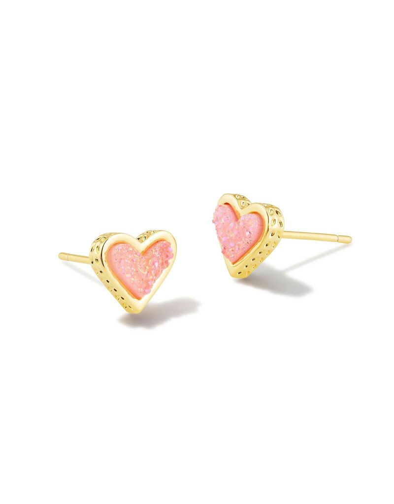 KENDRA SCOTT DESIGN Framed Ari Heart Gold Stud Earrings in Light Pink Drusy