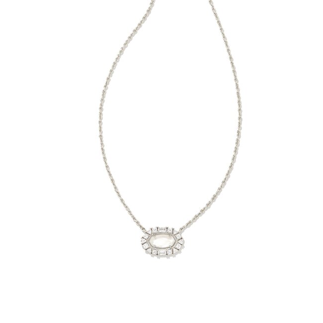 Elisa Silver Crystal Frame Short Pendant Necklace in Ivory Mother-of-Pearl