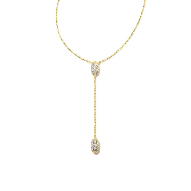 Grayson Gold Y Necklace in White Crystal