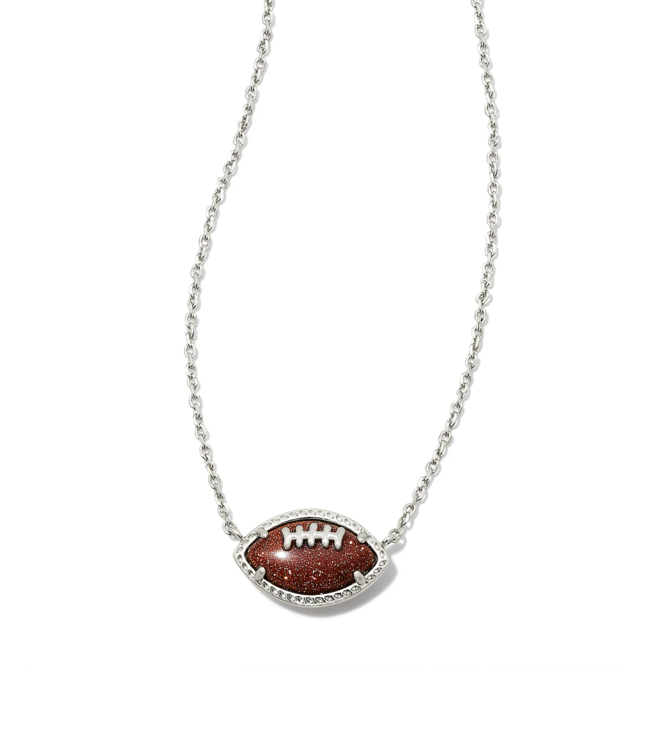 Football Silver Short Pendant Necklace in Orange Goldstone
