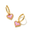 Ari Heart Gold Huggie Earrings in Bubblegum Pink Kyocera Opal