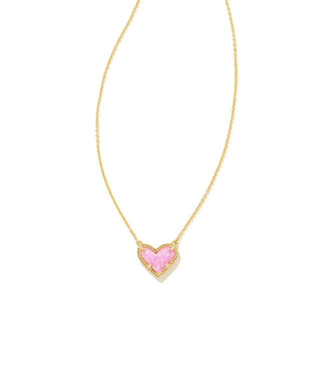 Ari Heart Gold Pendant Necklace in Bubblegum Pink Kyocera Opal