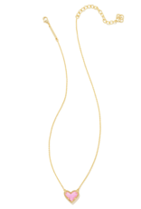 KENDRA SCOTT DESIGN Ari Heart Gold Pendant Necklace in Bubblegum Pink Kyocera Opal