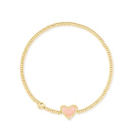 KENDRA SCOTT DESIGN Ari Gold Heart Stretch Bracelet in Rose Quartz