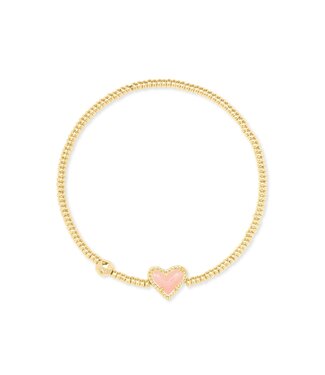 KENDRA SCOTT DESIGN Ari Gold Heart Stretch Bracelet in Rose Quartz