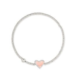 KENDRA SCOTT DESIGN Ari Silver Heart Stretch Bracelet in Rose Quartz