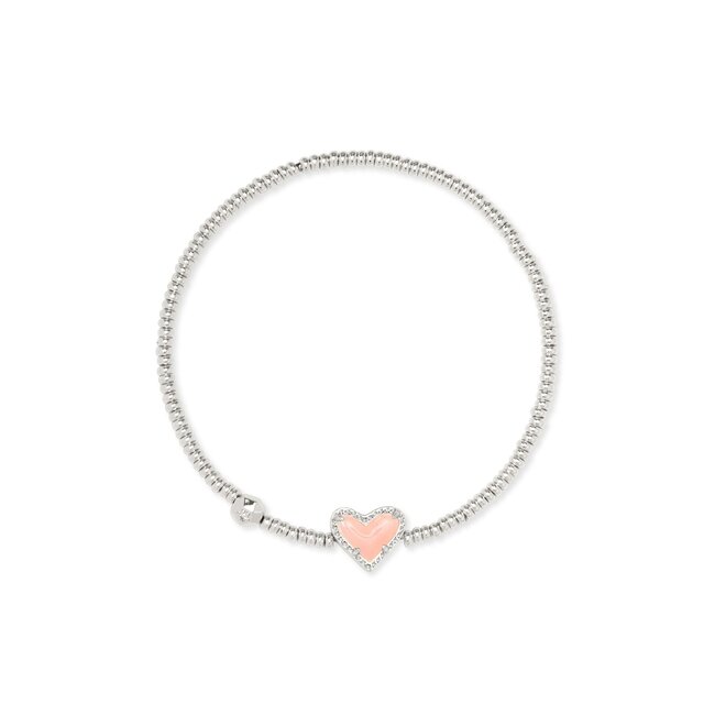Ari Silver Heart Stretch Bracelet in Rose Quartz