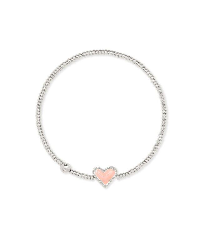 Ari Silver Heart Stretch Bracelet in Rose Quartz