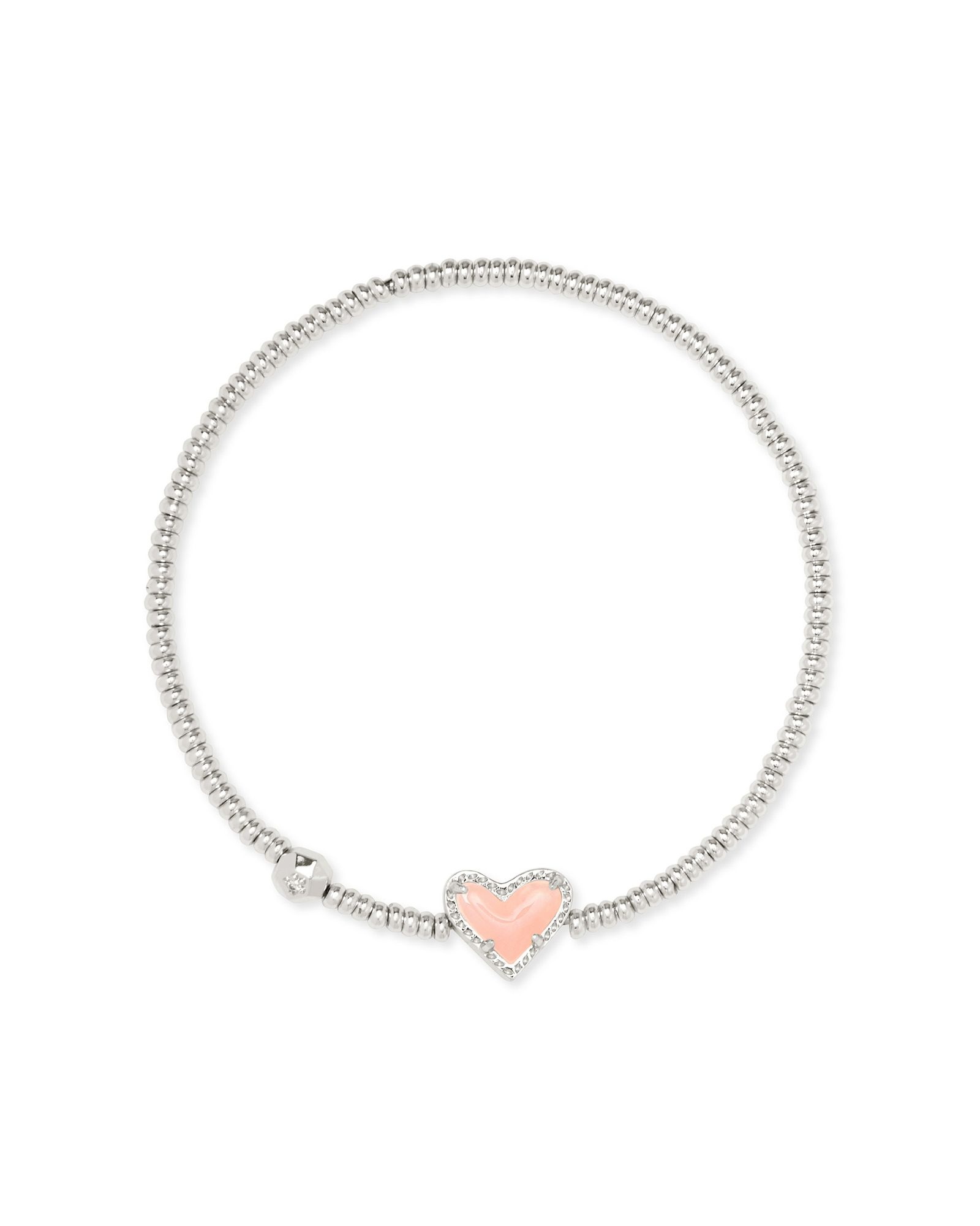 Kendra Scott Ari Silver Heart Stretch Bracelet in Rose Quartz