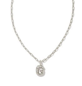 KENDRA SCOTT DESIGN Crystal Letter G Silver Short Pendant Necklace in White Crystal