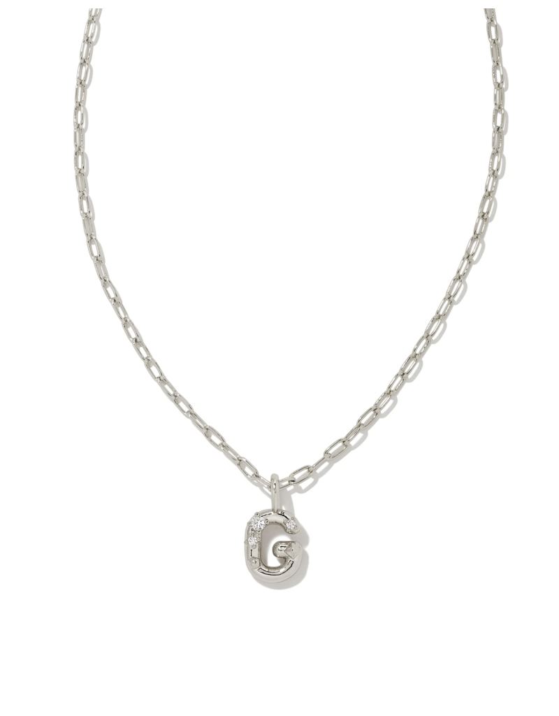 KENDRA SCOTT DESIGN Crystal Letter G Silver Short Pendant Necklace in White Crystal