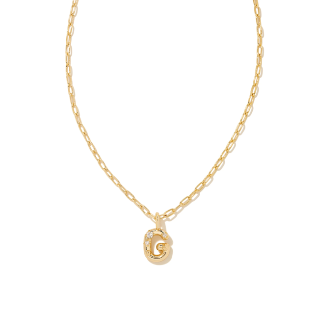 Crystal Letter G Gold Short Pendant Necklace in White Crystal