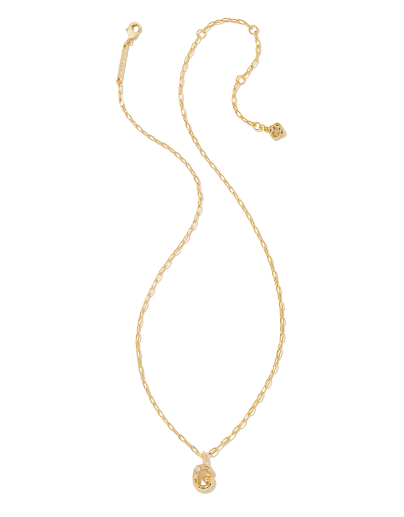 KENDRA SCOTT DESIGN Crystal Letter G Gold Short Pendant Necklace in White Crystal