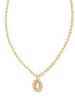KENDRA SCOTT DESIGN Crystal Letter O Gold Short Pendant Necklace in White Crystal