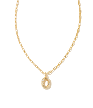 KENDRA SCOTT DESIGN Crystal Letter O Gold Short Pendant Necklace in White Crystal
