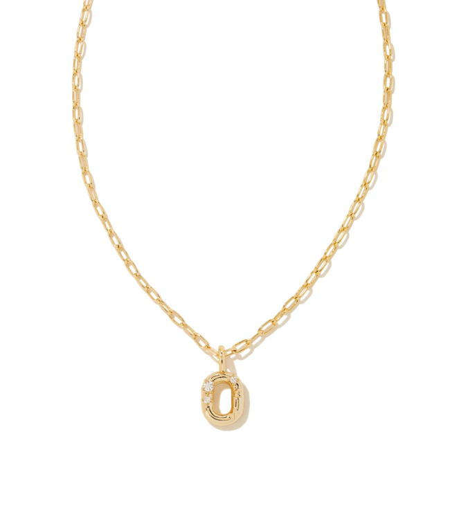 Crystal Letter O Gold Short Pendant Necklace in White Crystal