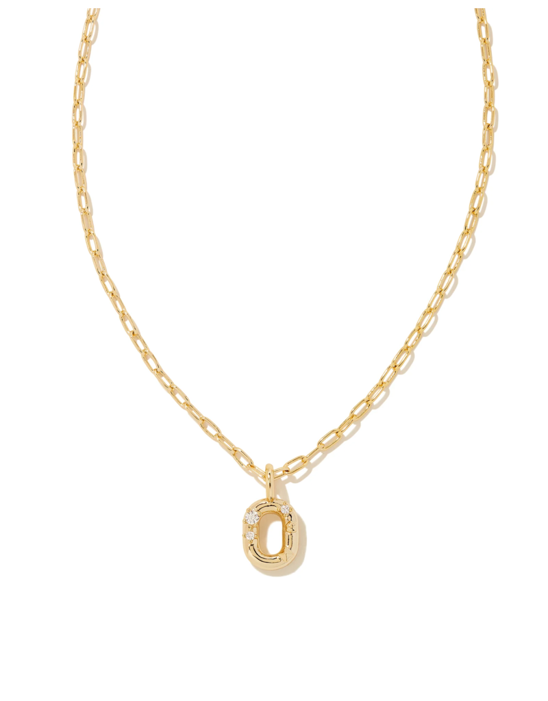 KENDRA SCOTT DESIGN Crystal Letter O Gold Short Pendant Necklace in White Crystal