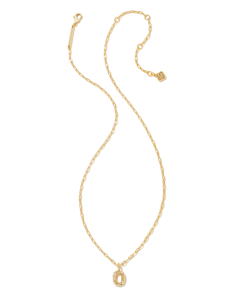 KENDRA SCOTT DESIGN Crystal Letter O Gold Short Pendant Necklace in White Crystal
