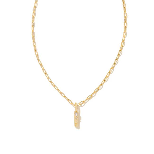 Crystal Letter I Gold Short Pendant Necklace in White Crystal
