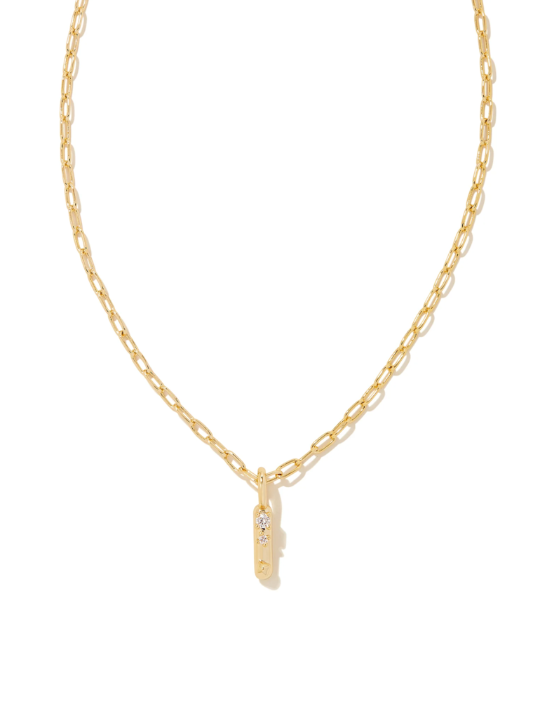 KENDRA SCOTT DESIGN Crystal Letter I Gold Short Pendant Necklace in White Crystal