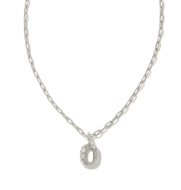 KENDRA SCOTT DESIGN Crystal Letter O Silver Short Pendant Necklace in White Crystal