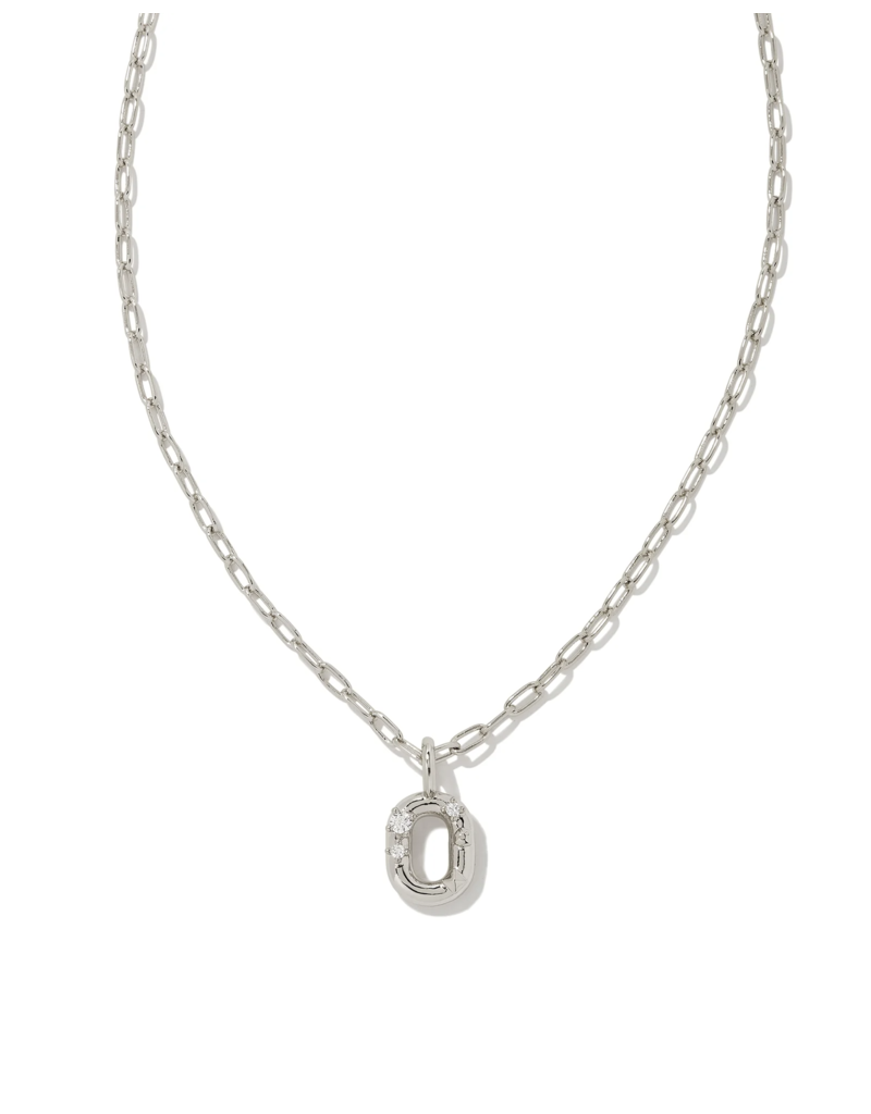 KENDRA SCOTT DESIGN Crystal Letter O Silver Short Pendant Necklace in White Crystal