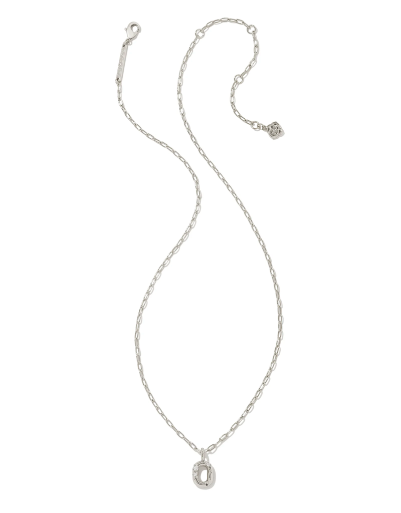 KENDRA SCOTT DESIGN Crystal Letter O Silver Short Pendant Necklace in White Crystal
