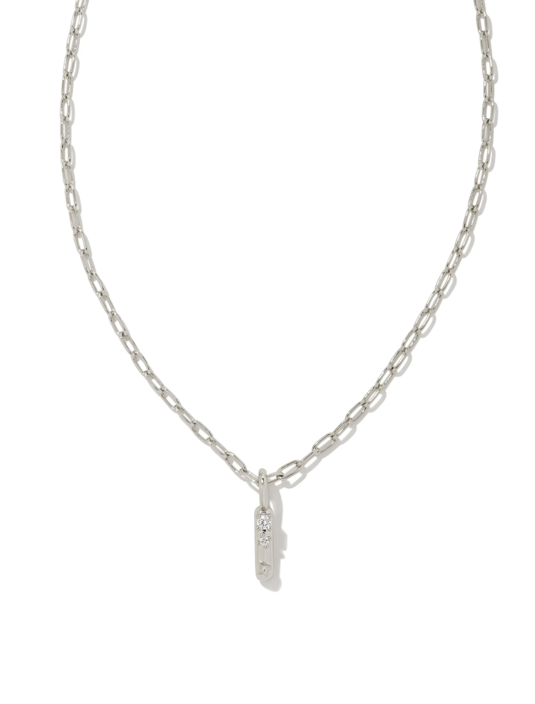 KENDRA SCOTT DESIGN Crystal Letter I Silver Short Pendant Necklace in White Crystal
