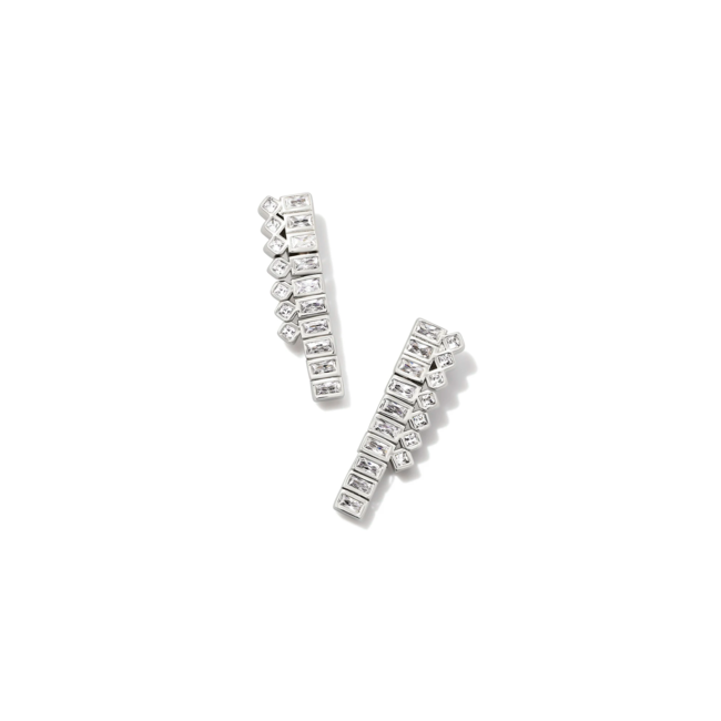 Gracie Silver Tennis Linear Earrings in White Crystal