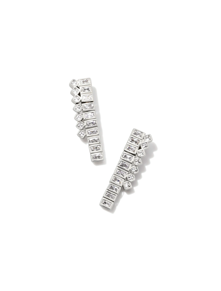 KENDRA SCOTT DESIGN Gracie Silver Tennis Linear Earrings in White Crystal