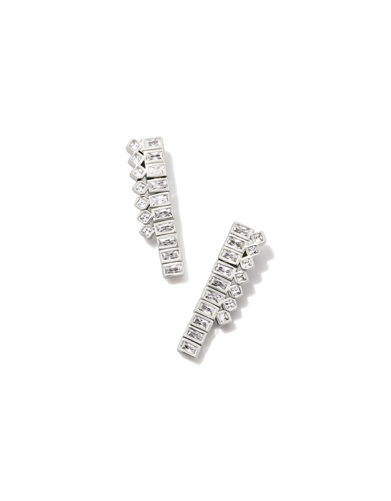 KENDRA SCOTT DESIGN Gracie Silver Tennis Linear Earrings in White Crystal