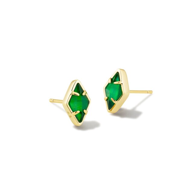 Kinsley Gold Stud Earrings in Kelly Green Illusion