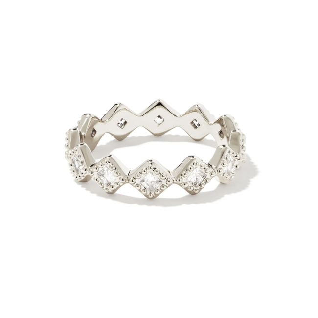 Kinsley Silver Band Ring in White Crystal